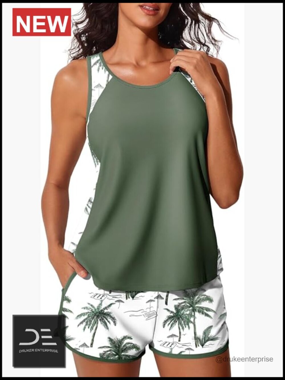 Tummy Control Tankini Set with Sporty Pockets Swim Shorts